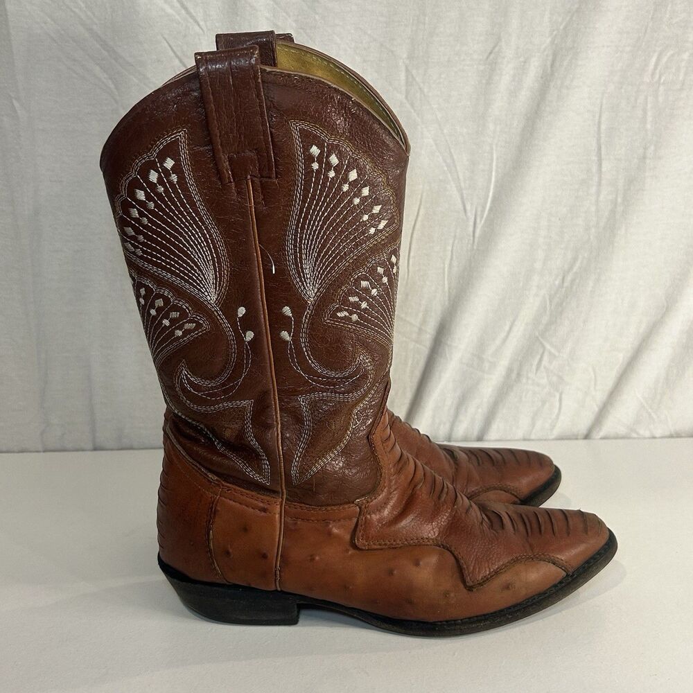 Old Corral Cowboy Boots Mens US 9.5 Mexico 26.5 Brown Ostrich Leather Western